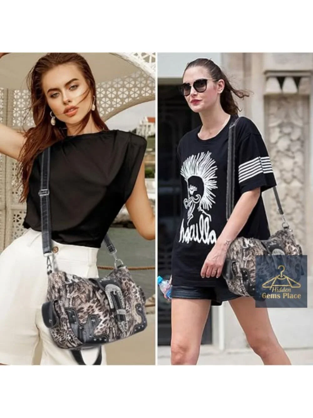 Vegan Leather Hobo Bag Crossbody Shoulder Purse with Metal Studs Large Capacity